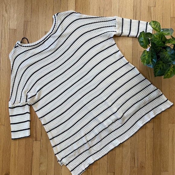 NWT Chaser Waffle Knit Striped Half Sleeve Oversized Hi-Low Ivory Top Size M - Picture 9 of 10